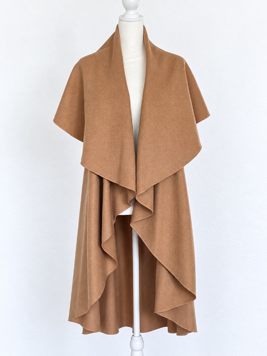 MUXXN Tops - MUXXN Camel Waterfall Draped Longline Cape Vest Open Front
